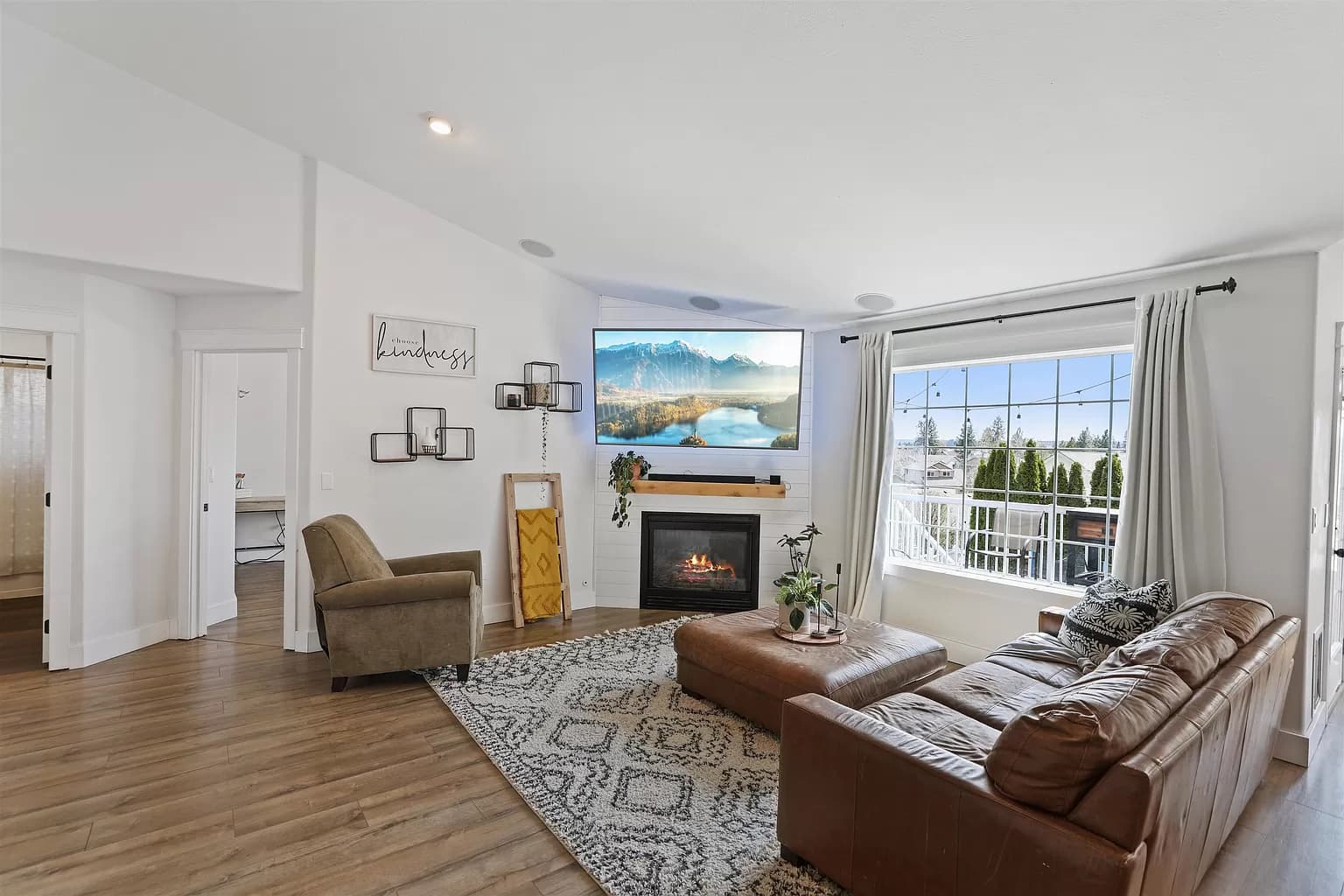 Clean modern living room with fireplace